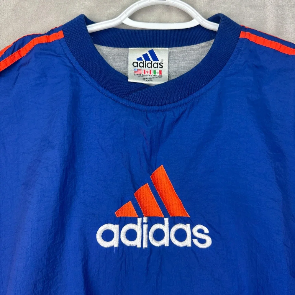 Adidas Windbreaker Mens XL Blue Orange Vintage‎ 90s Pullover Center White Tag